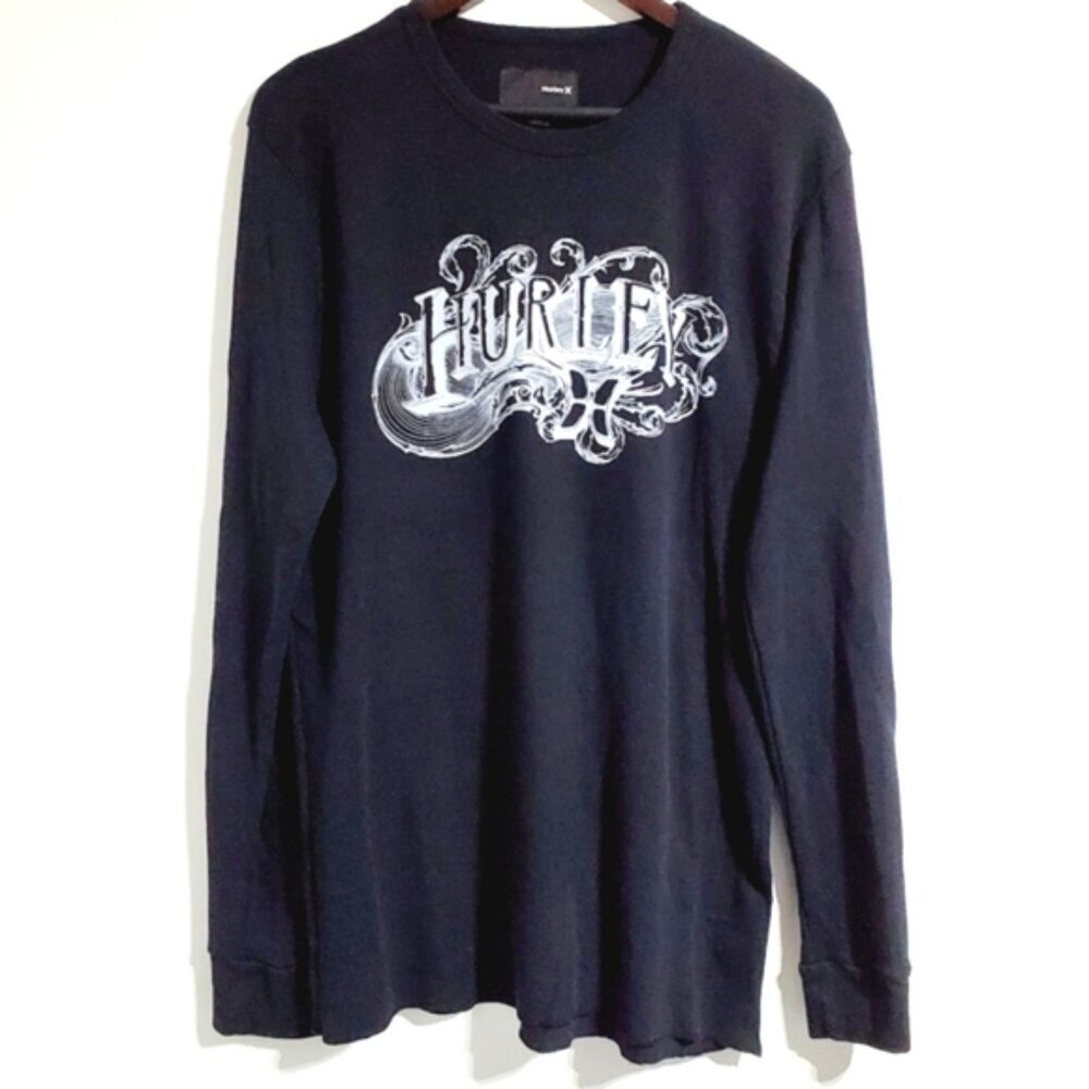 Hurley XL Black Crew-neck Long Sleeve Cotton Blend Logo Graphic Shirt